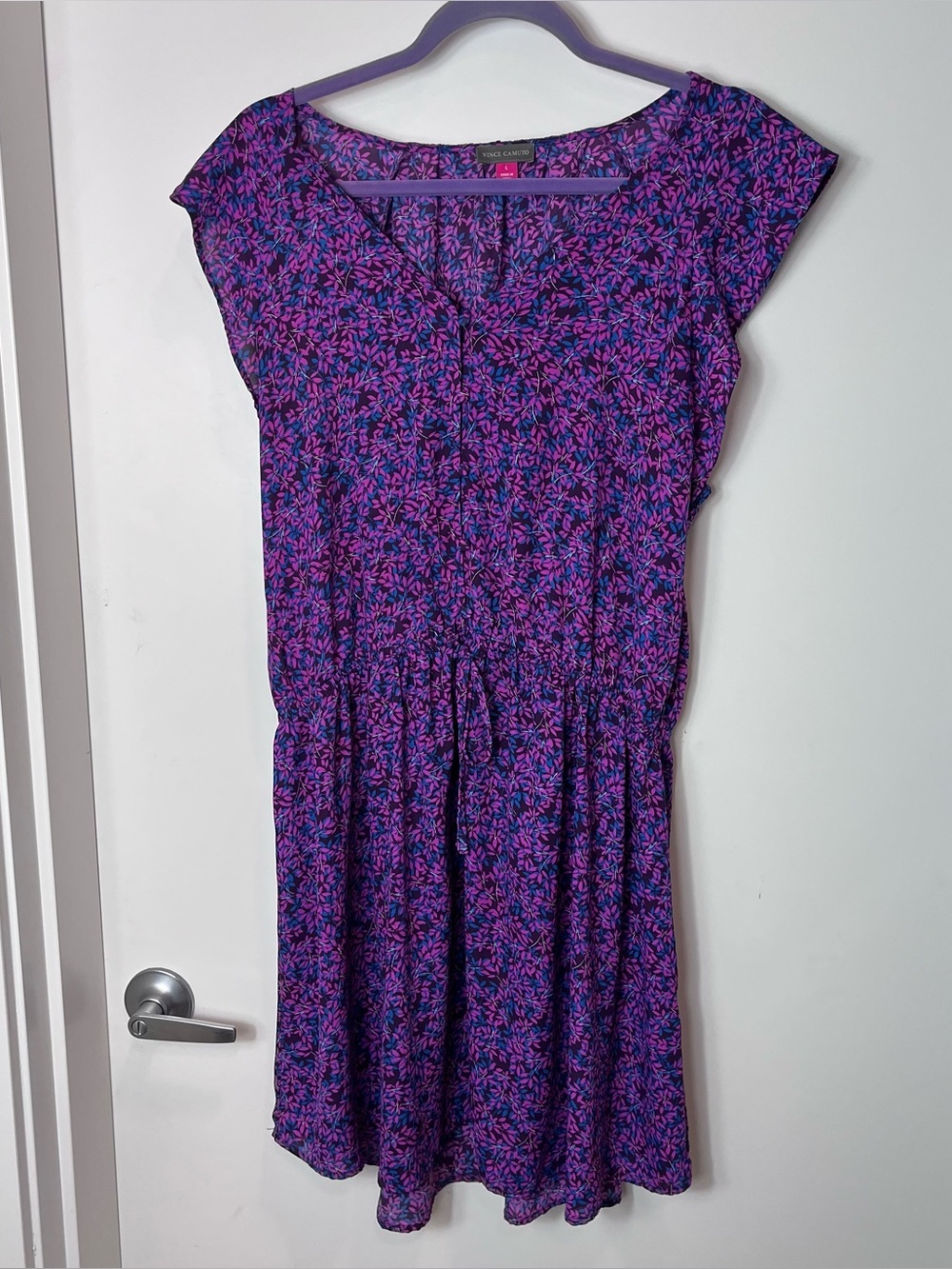 Vince Camuto Mystic‎ Blooms Floral Dress Purple Blue Fuscia Elastic Waist Large